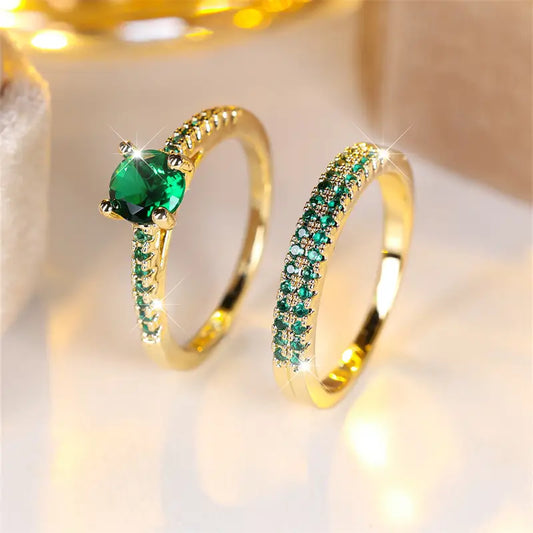 Serena Emerald Duo Ring Set | Gold