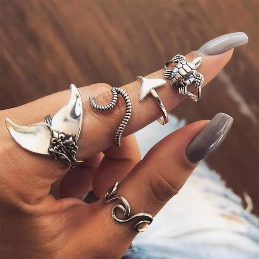 Pack 5 Rings Antique of the Sea | White Gold